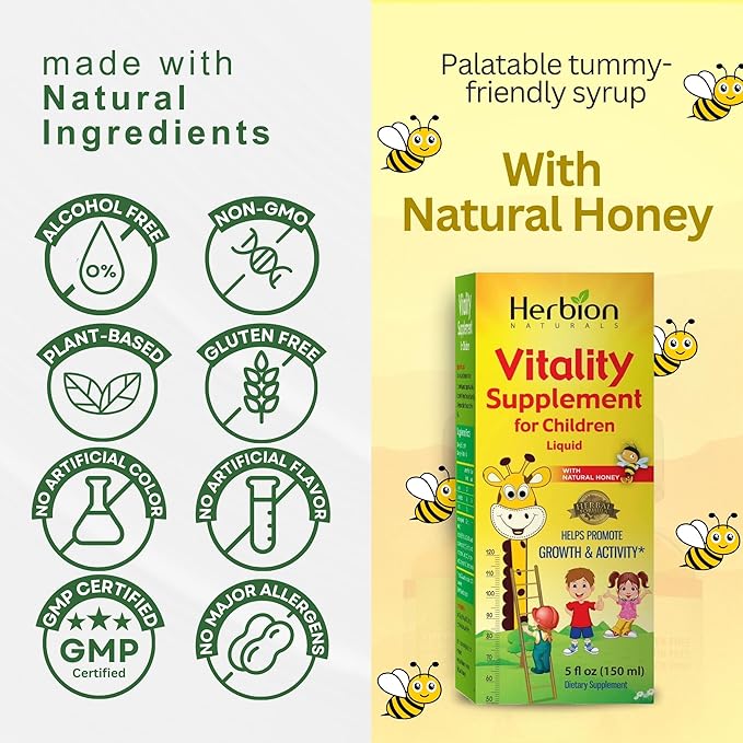 Herbion Naturals Vitality Supplement for Children - Promotes Growth and Appetite - Relieves Fatigue - Improves Mental and Physical Performance – 5 fl oz, For Kids 1 Year and Above, Pack of 2