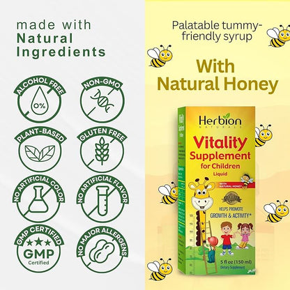 Herbion Naturals Vitality Supplement for Children - Promotes Growth and Appetite - Relieves Fatigue - Improves Mental and Physical Performance – 5 fl oz, For Kids 1 Year and Above, Pack of 2