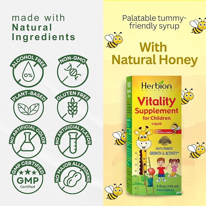 Herbion Naturals Vitality Supplement for Children - Promotes Growth and Appetite - Relieves Fatigue - Improves Mental and Physical Performance – 5 fl oz, For Kids 1 Year and Above, Pack of 2