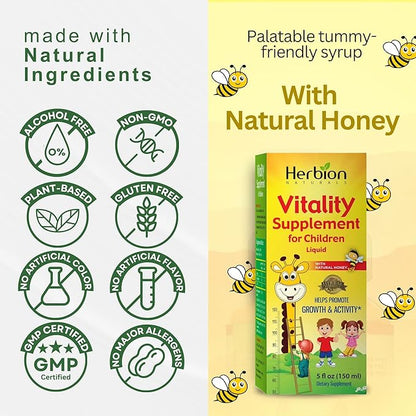 Herbion Naturals Vitality Supplement for Children - Promotes Growth and Appetite - Relieves Fatigue - Improves Mental and Physical Performance – 5 fl oz, For Kids 1 Year and Above, Pack of 2