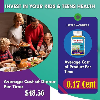 Littlewonders Kids Brain Supplements for Memory and Focus | Nootropics Brain Support Supplement | EPA DHA Omega 3 Childrens Vitamins | Vegan-Friendly, Non-GMO, Tasty Gummy Vitamins 60Ct