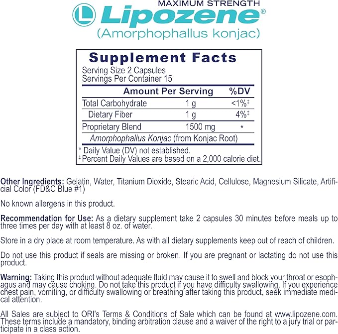 Lipozene® Diet Weight Loss Supplements - 1 Bottle 30 Capsules -