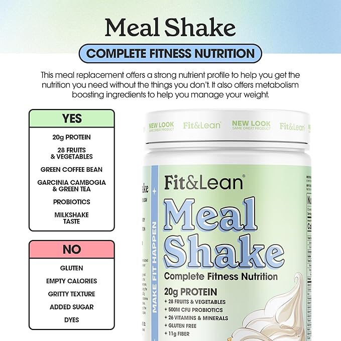 Fit & Lean Meal Shake, Fat Burning Meal Replacement, Protein, Fiber, Probiotics, Vanilla, 1lb, 10 Servings Per Container