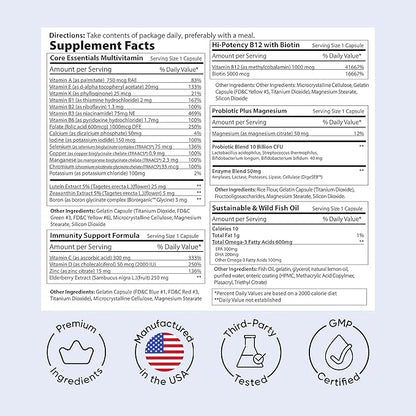 Planet 3 Vitamin Packs, Daily Vitamins for Immune, Energy, Heart & Vision Support | Multivitamins, Vitamin D, Probiotics, Omega 3, Methyl B12 | Core Supplements for Women and Men | 30 Daily Packs