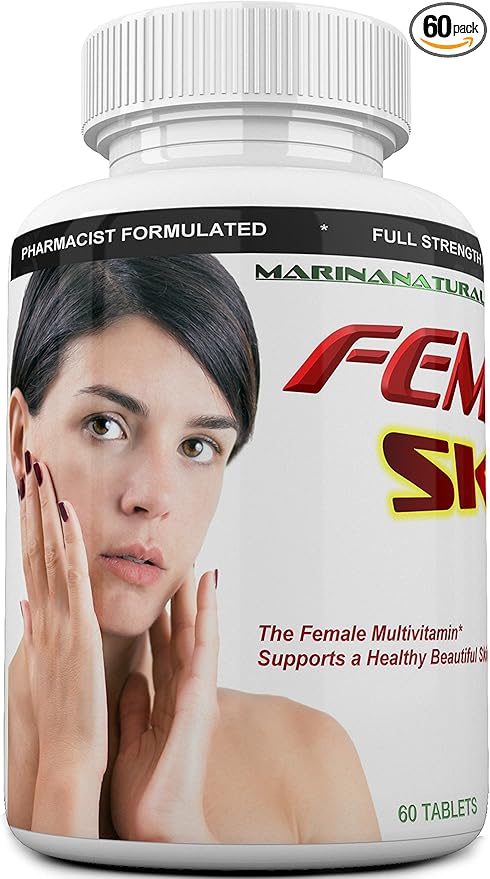 FEMVIT Skin Multivitamin, Multi-Minerals & Herbal Extracts for Younger Skin. Anti Aging, Anti Wrinkle with Collagen, Hyaluronic Acid and Biotin. 60 Tablets (Not a Cream)