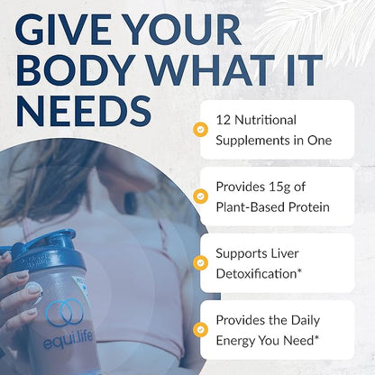 Equilife - Daily Nutritional Support, Organic and Plant Based Protein Powder, All-in-one Multivitamin, Boost Energy and Mood, Gut-Cleansing Aid and Skin Health (Pure Chocolate,14 Servings Tub)