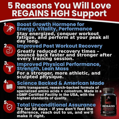 HGH Supplements for Men & Women - Regains Natural Anabolic Muscle Growth Building GH & Human Growth Hormone for Men, Muscle Builder for Men, Muscle Recovery Post Workout Supplement, 60 Protein Pills