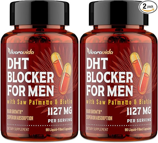 DHT Blocker for Men | Hair Growth Supplement with Saw Palmetto & Biotin - Hair Growth Vitamins - Hair Regrowth - Natural Hair Loss Supplements Liquid-Filled - Proprietary Herbal Blends (180 Capsules)