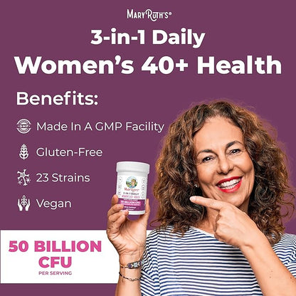 MaryRuth Organics 3-in-1 Daily Health 40+ Probiotics for Women | Clinically Tested | Estrogen Supplement for Women | 50 Billion CFU | Allergen Free | 30 ct