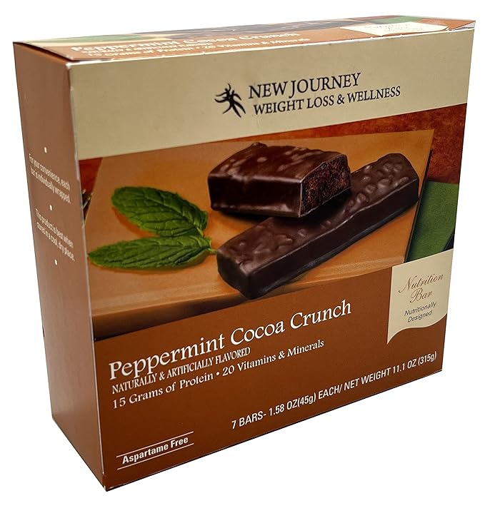 Peppermint Cocoa Crunch Bar - New Journey Weight Loss & Wellness - High Protein Meal Replacement Nutrition Bar (7 bars/box)
