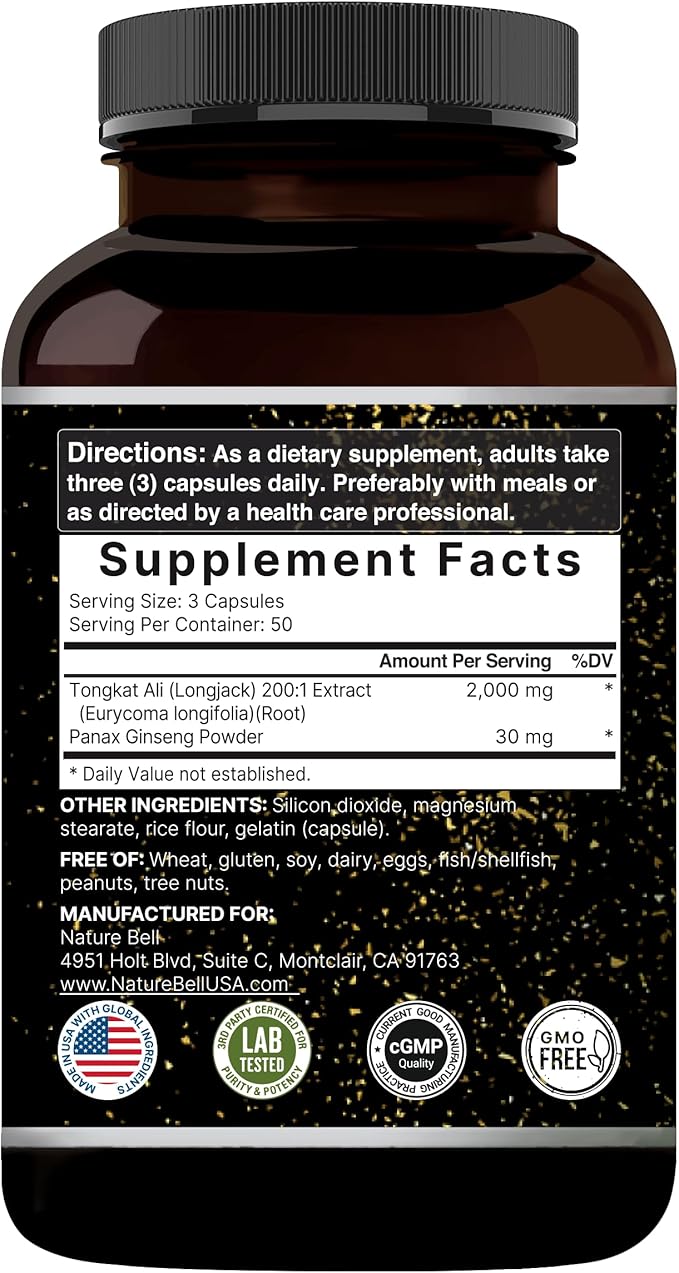 Tongkat Ali 200:1 (Longjack) Extract for Men, 2000mg Per Serving, 150 Capsules, Indonesia Origin, Eurycoma Longifolia | with Panax Ginseng for Energy, Stamina, & Male Health Support