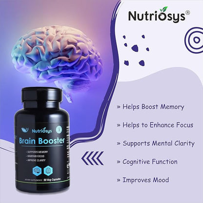 Brain Booster 90 Veggie Capsules, Dietary Supplement for Healthy System, Vitamin Capsules for Men, Women and Adults, Multivitamins Capsules for Brain, Vitamin Supplements.