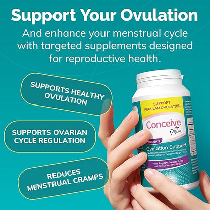 CONCEIVE PLUS Ovulation Support Supplement | Myo-Inositol & D-Chiro Inositol Blend with Coq10, Folic Acid, Ginger - PCOS Relief, Healthy Ovarian Support - Multi Vitamins Woman 120 Inositol Capsules