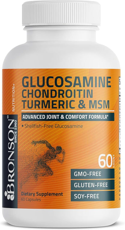 Bronson Glucosamine Chondroitin Turmeric & MSM Advanced Joint & Cartilage Formula, Supports Healthy Joints, Mobility & Cartilage - Non-GMO, 60 Capsules