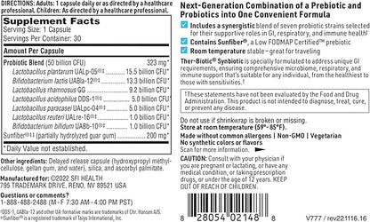 Klaire Labs SFI Health Ther-Biotic Synbiotic 50 Billion CFU Daily Probiotics for Women & Men - Pre and Probiotic with Low-FODMAP Certified Prebiotic, 7 Probiotics for Sensitive Stomachs (30 Capsules)