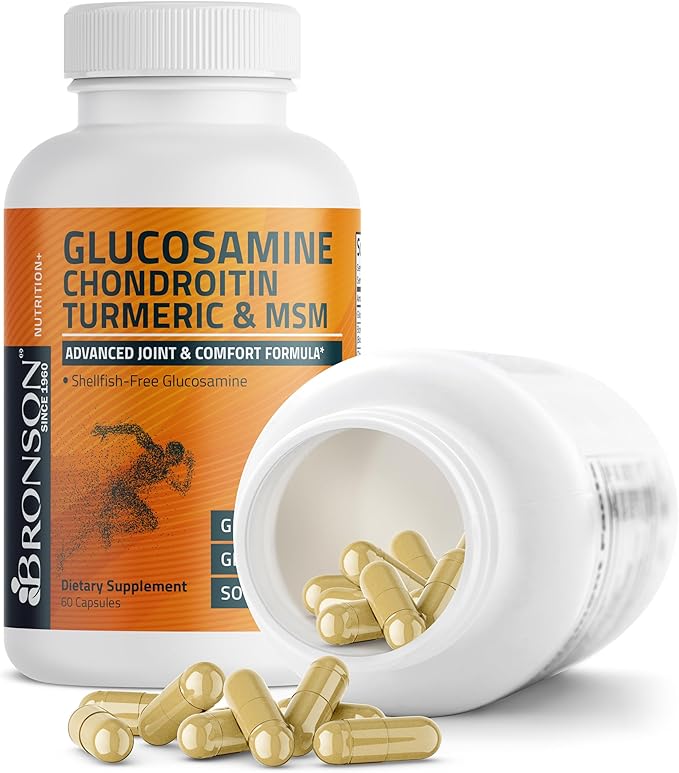 Bronson Glucosamine Chondroitin Turmeric & MSM Advanced Joint & Cartilage Formula, Supports Healthy Joints, Mobility & Cartilage - Non-GMO, 60 Capsules
