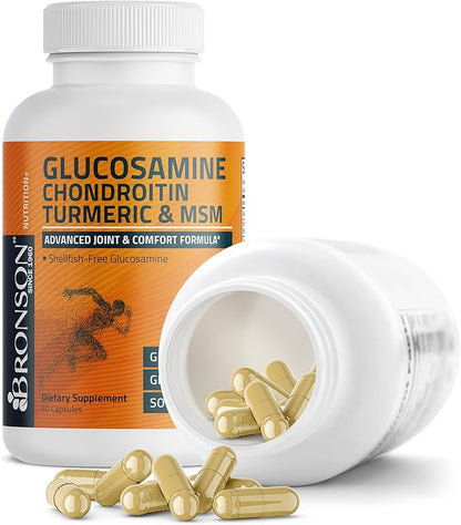 Bronson Glucosamine Chondroitin Turmeric & MSM Advanced Joint & Cartilage Formula, Supports Healthy Joints, Mobility & Cartilage - Non-GMO, 60 Capsules