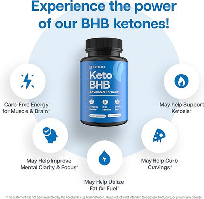 Keto BHB Exogenous Ketones for Men & Women - Keto Supplements for Mental Clarity & Focus - Keto Burn - Keto Pills Carb-Free Energy for Muscle & Ketosis Support