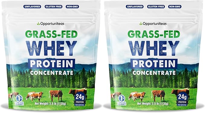 Opportuniteas Grass Fed Whey Protein Powder Concentrate - Unflavored & Unsweetened - Pure Protein Supplement for Drink, Smoothie, Shake, Cooking & Baking - Non GMO, Hormone Free & Gluten Free - 5 lb