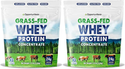 Opportuniteas Grass Fed Whey Protein Powder Concentrate - Unflavored & Unsweetened - Pure Protein Supplement for Drink, Smoothie, Shake, Cooking & Baking - Non GMO, Hormone Free & Gluten Free - 5 lb