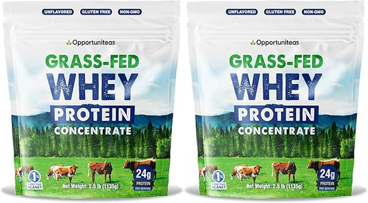 Opportuniteas Grass Fed Whey Protein Powder Concentrate - Unflavored & Unsweetened - Pure Protein Supplement for Drink, Smoothie, Shake, Cooking & Baking - Non GMO, Hormone Free & Gluten Free - 5 lb