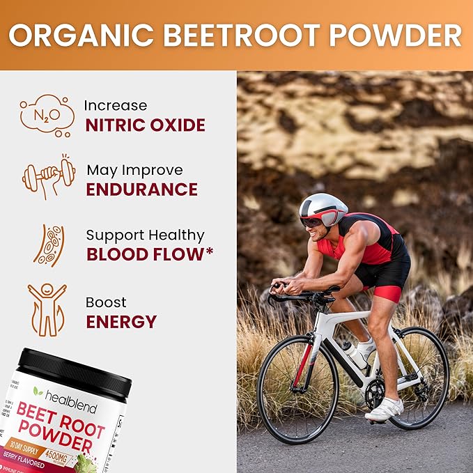healblend Organic Beet Root Powder with Raspberry Powder, Organic Natural Acai, Vitamin C, Niacin, Berry Flavored, 30 Day Supply