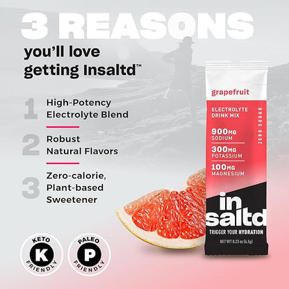 INSALTD™ Sugar Free Electrolytes Powder Packets with No Stevia Aftertaste | High-Potency Hydration Packets | Keto Electrolyte Drinks | Intermittent Fasting Drink Mix | 28 Pack (Grapefruit)