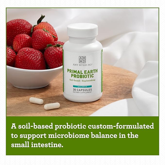 Amy Myers MD Prescription Strength Soil Based Probiotic Three Strains - Primal Earth SBO Probiotics for Normal Bowel Pattern & Healthy GI Microflora - Supports Stomach Discomfort, Bloating and Nausea