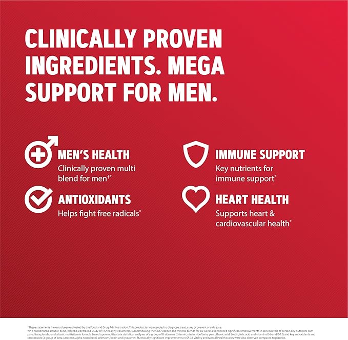 GNC Mega Men Multivitamin | Heart Health, and Immune Support | 180 Count