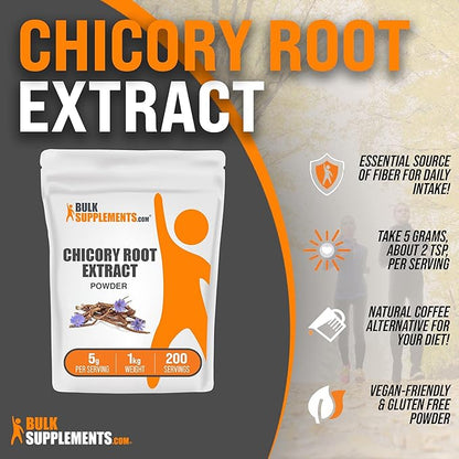 BulkSupplements.com Chicory Extract Powder - Chicory Root Supplement, Chicory Root Powder - Fiber Supplement, Gluten Free, 5g per Serving, 1kg (2.2 lbs) (Pack of 1)