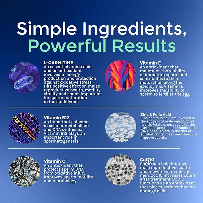 Medfertil for Men Dietary Supplement (90 ct) with L-Carnitine, Vitamin C, E, B12, Folate, Zinc, Selenium, and Co-Q10 / Once a Day Tablet/ 3 Month Supply/Elan Healthcare