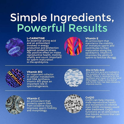 Medfertil for Men Dietary Supplement (90 ct) with L-Carnitine, Vitamin C, E, B12, Folate, Zinc, Selenium, and Co-Q10 / Once a Day Tablet/ 3 Month Supply/Elan Healthcare