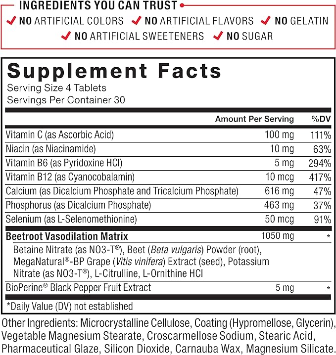 Force Factor Total Beets Nitric Oxide Supplement with Beet Root Powder, Nitrates, Grapeseed Extract for Circulation, Cardiovascular, Heart Health, 240 Tablets, 2 Pack