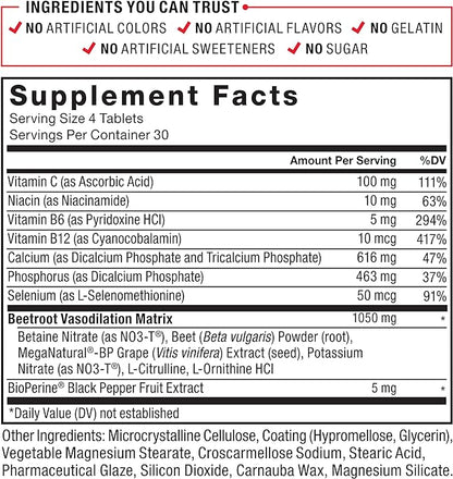 Force Factor Total Beets Nitric Oxide Supplement with Beet Root Powder, Nitrates, Grapeseed Extract for Circulation, Cardiovascular, Heart Health, 240 Tablets, 2 Pack