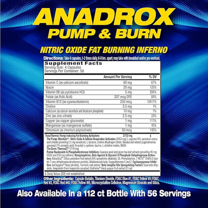 MHP Anadrox Pump & Burn, Nitric Oxide Fat Burning Inferno, 224 capsules
