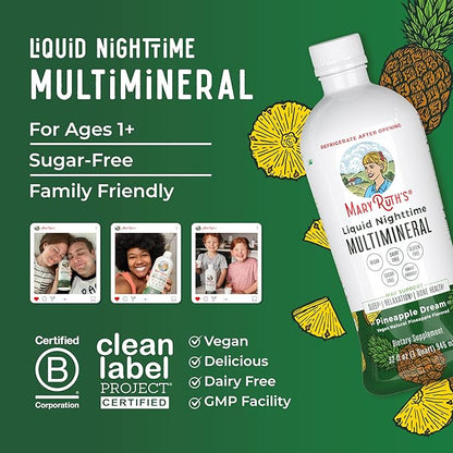 MaryRuth Organics Liquid Nighttime Multimineral Sleep Supplement | Sugar Free | Calm Magnesium Citrate | NO Melatonin | Calcium Magnesium Zinc | Pineapple Dream| Vegan | Gluten Free | 32 Servings