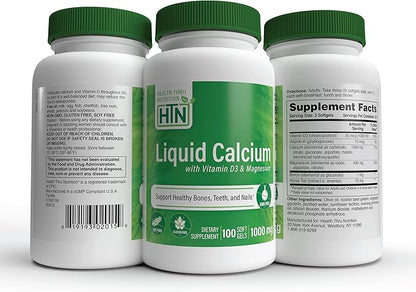 Health Thru Nutrition Liquid Calcium 1000mg, Magnesium 400mg, Vitamin D3 1,000iu and Boron | Bone Restore & Strength with 6 Calcium Complex | 3rd Party Tested | Non-GMO Gluten Free (Pack of 100)