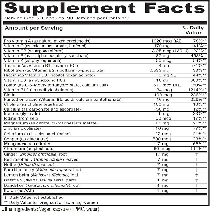 Vitanica Maternal Symmetry, Prenatal and Postnatal Vitamins, Vegan, 180 Capsules