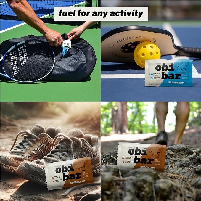 Obi Bar Sampler - Protein and Oat Fiber Bar | All Natural | Meal Bar | Heart and Gut Health | Lightly Sweet | 6 Chocolate and 6 Blueberry | Almond Chunks | Soy Free, Dairy Free | Ideal Meal Replacement Bar