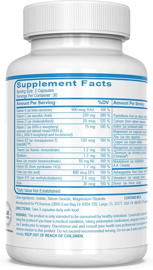 PEScience TruMulti Men's, Multivitamin with Premium Quality Vitamin C, D, Zinc for Immune & Stress Support, 90 Capsules