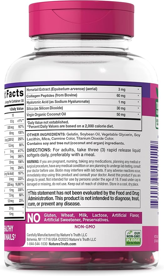 Nature's Truth Hair, Skin & Nails Vitamin | 5000mcg Biotin | 165 Softgels | with Collagen | Non-GMO & Gluten Free Supplement