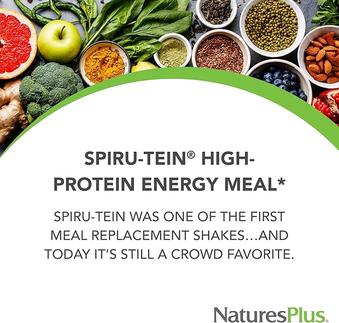 NaturesPlus SPIRU-TEIN, Strawberry - 2.4 lb - Plant-Based Protein Shake - Non-GMO, Vegetarian, Gluten Free - 32 Servings