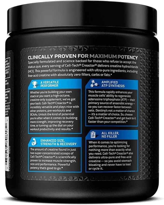MuscleTech Cell-Tech Creactor Creatine HCl Powder,Post Workout Muscle Builder for Men & Women ,Creatine Hydrochloride + Free-Acid,Unflavored (120 Servings),8.47 oz