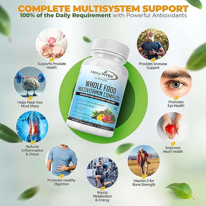 Mens Multivitamins - Daily Mens Vitamins with 44 Organic Whole Food - Multivitamin for Men with Iron & Fermented Nutrients - Vegan Daily Vitamin for Men with B-Complex, Probiotics, Omegas