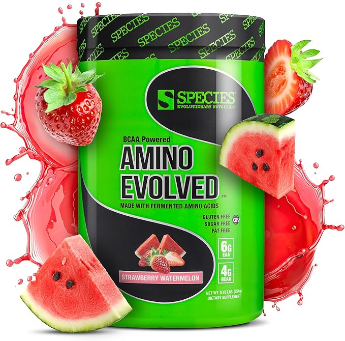 Species Nutrition Amino Evolved EAA & BCAA Powder, Fermented Amino Acids, Branched Chain Amino Acid Muscle Recovery & Endurance, Pre & Post Workout Supplement (Strawberry Watermelon, 30 Servings)