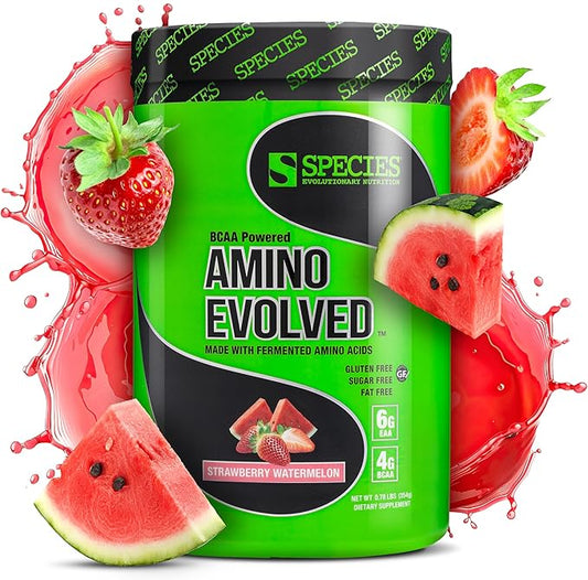 Species Nutrition Amino Evolved EAA & BCAA Powder, Fermented Amino Acids, Branched Chain Amino Acid Muscle Recovery & Endurance, Pre & Post Workout Supplement (Strawberry Watermelon, 30 Servings)