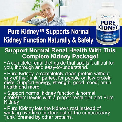 Pure Kidney Health Supplement and Renal Diet Cookbook for Rejuvenation, Low Protein Diet and Kidney Supplement. Kidney Diet Book Renal Supplement 210 Pills