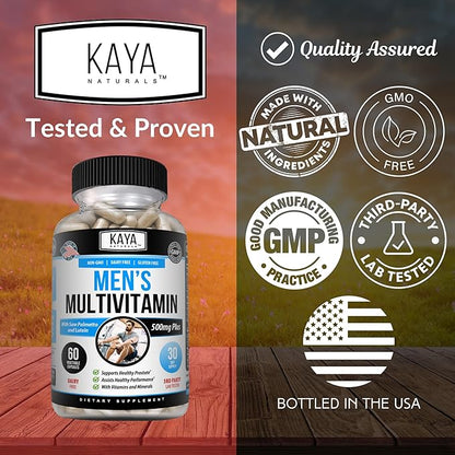 Kaya Naturals Multivitamin for Men - Men's Prostate Multivitamin - Multi Mineral Daily Supplement - Pills for Men - Supports Healthy Prostate - Vitaminas para Hombres - 60 Veggie Capsules