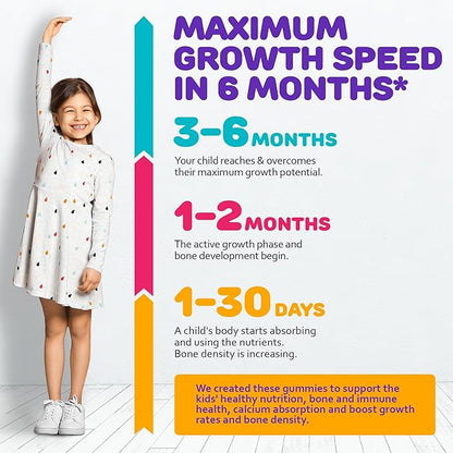 Height Growth Gummies for Kids - Growth Vitamins for Teens Height Growth Supplement - Height Growth for Kids with Calcium, Vitamin D, C, K2, Magnesium & Zinc - Natural Height Growth Maximizer - 60 PCS