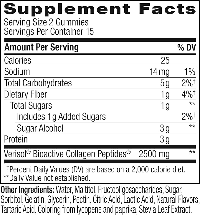 OLLY Collagen Gummy Rings, Supports Skin Elasticity and Firmness, 2.5g Collagen, Clinically-Tested, Peach, 15 Day Supply - 30 Count